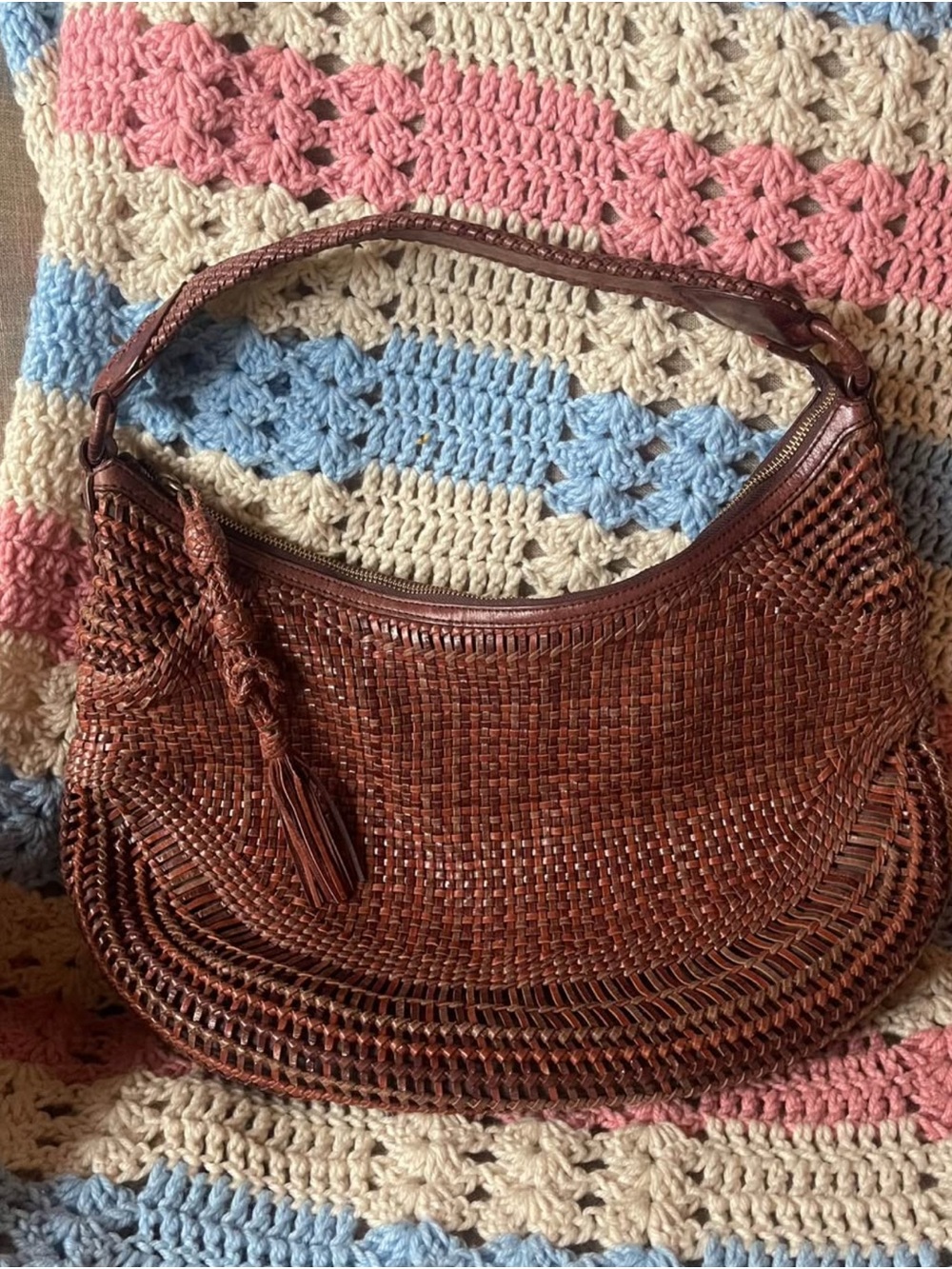 Cole Haan vintage Brown Woven Leather Shoulder Bag